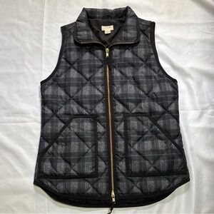 J. Crew Vest Puffer Womens Sz XS Gray Black Plaid Down Insulated Quilted